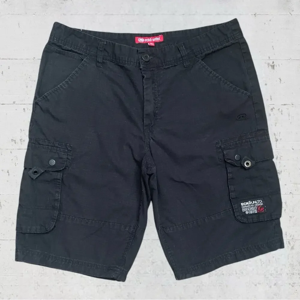 ECKO UNLTD Cargo Shorts Black Men 34 Relaxed Baggy Fit Ripstop Skater Hip Hop